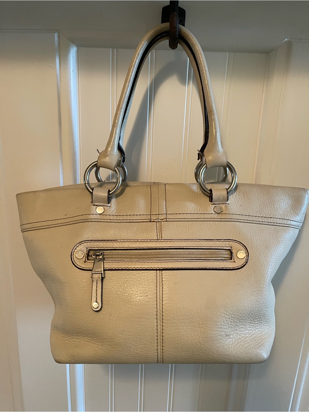 Tignanello Ivory Cream Leather Satchel Handbag